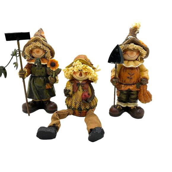 Scarecrow Shelf Sitter Figurine Set 3 Harvest Fall Thanksgiving Decor Charming - Picture 1 of 15